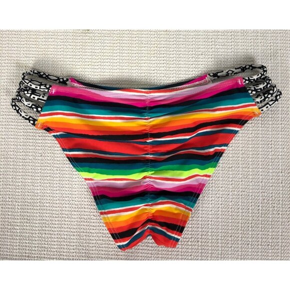 Xhilaration Womens Bikini Bottoms Size XS Multi Colored Striped Ruched Back - Picture 2 of 12